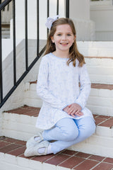 Peggie Peplum Legging Set - Blue Bows Knit