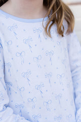 Peggie Peplum Legging Set - Blue Bows Knit