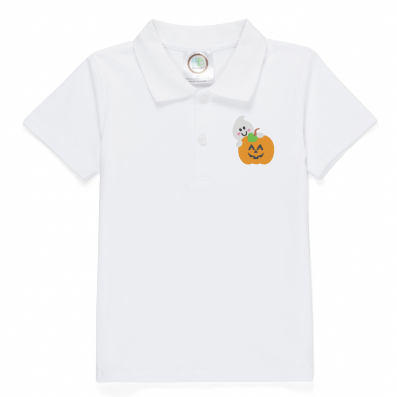 Personalized Halloween Boy's SS Polo - White