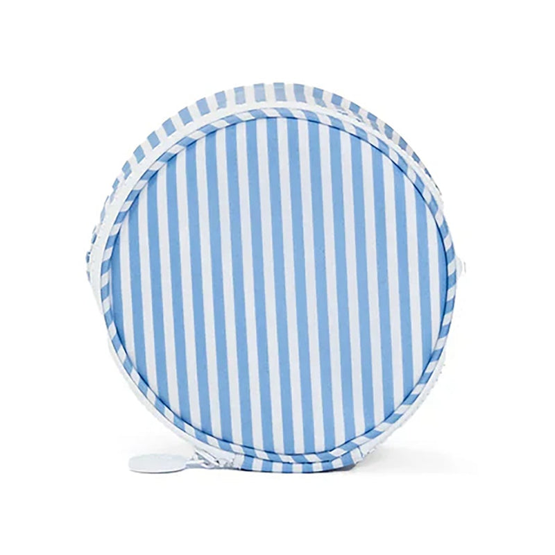 TRVL Design Roundup Jewel Case, Pimlico Stripe Chambray on a white background