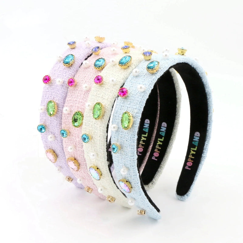 White Tweed Bejeweled Headband