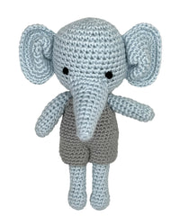 Elephant Bamboo Crochet Rattle - Blue