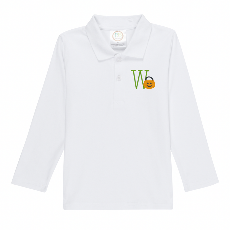 Personalized Halloween Boy's LS Polo - White