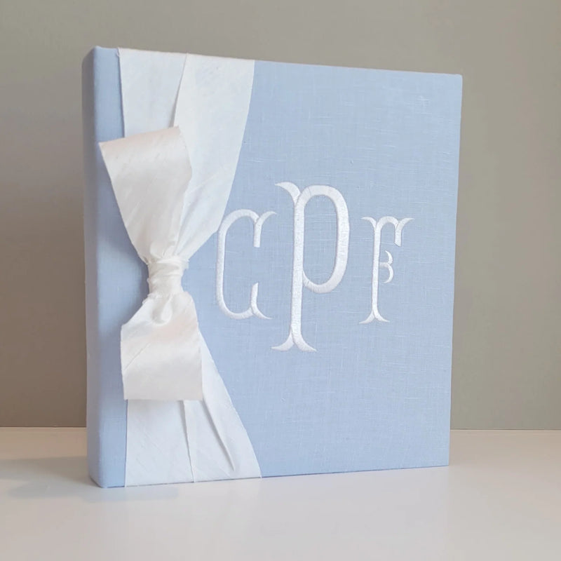 Personalized Baby Book - Linen Book w/ Silk Bow