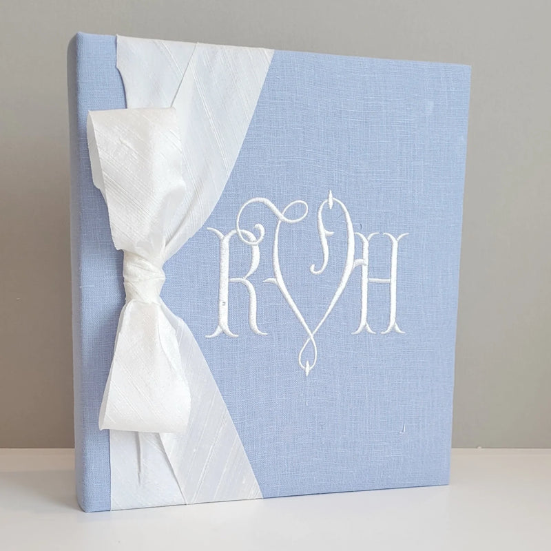 Personalized Baby Book - Linen Book w/ Silk Bow