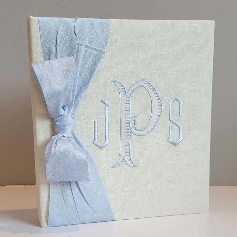 Personalized Baby Book - Linen Book w/ Silk Bow