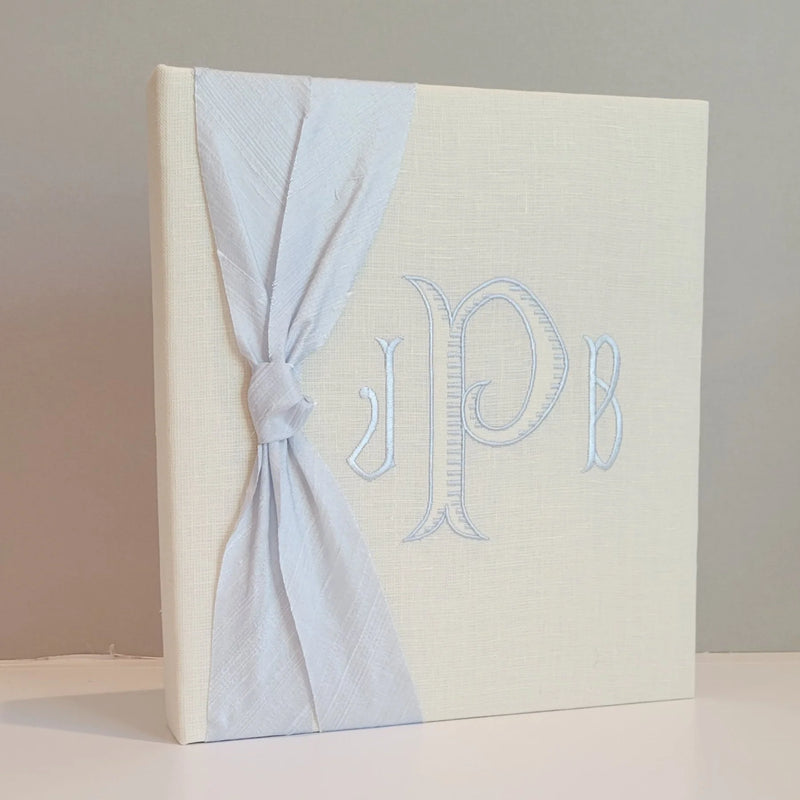 Personalized Baby Book - Linen Book w/ Silk Bow