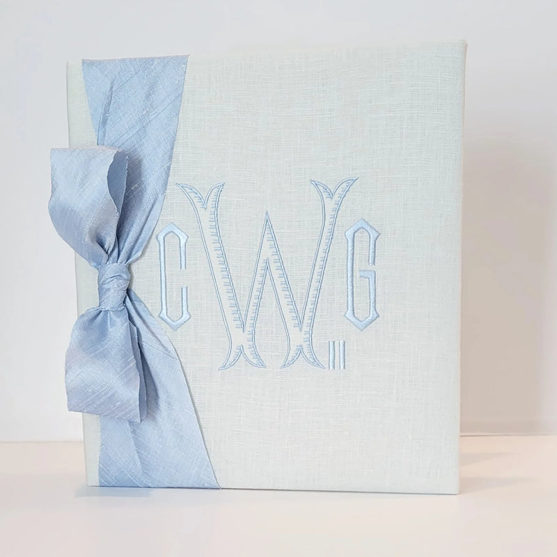 Personalized Baby Book - Linen Book w/ Silk Bow