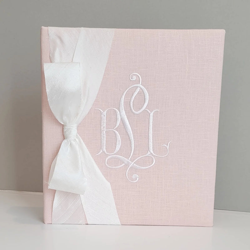 Personalized Baby Book - Linen Book w/ Silk Bow