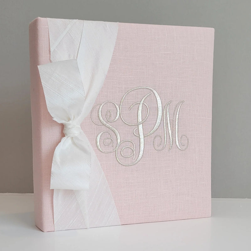 Personalized Baby Book - Linen Book w/ Silk Bow