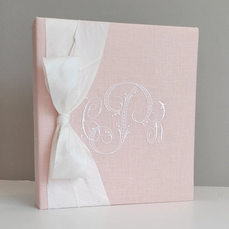 Personalized Baby Book - Linen Book w/ Silk Bow