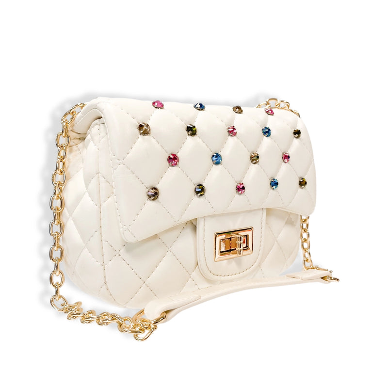 Colorful Gems Quilted Purse - Cream