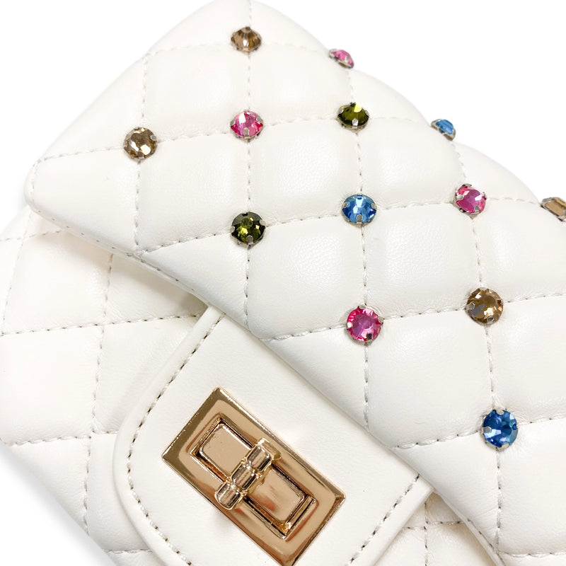 Colorful Gems Quilted Purse - Cream