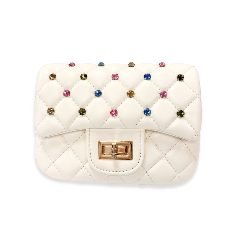 Colorful Gems Quilted Purse - Cream