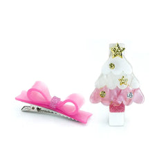 Pink Christmas Tree & Bowtie Hair Clips