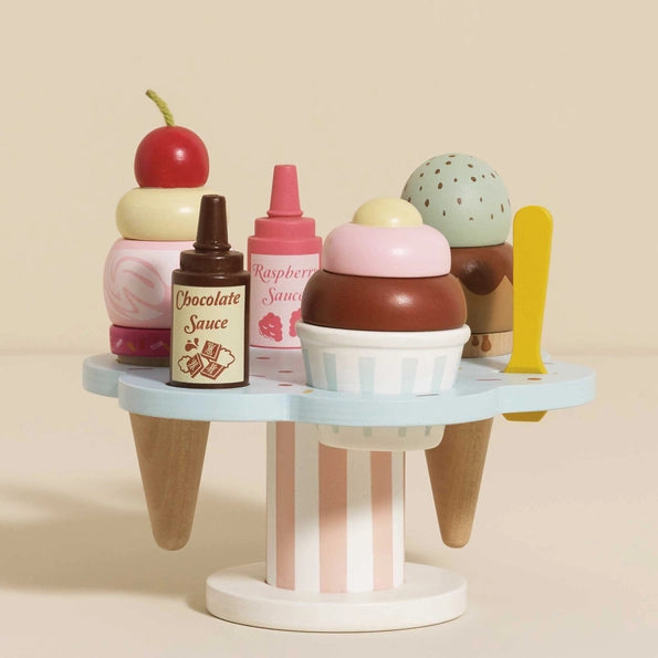 Wooden Ice Cream Stand & Toppings