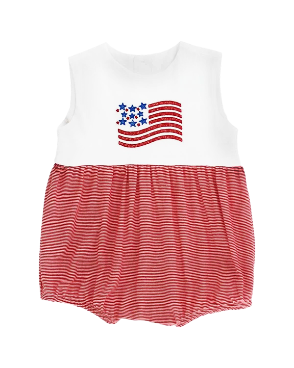 july fourth boys bubble outfit with embroidered usa flag