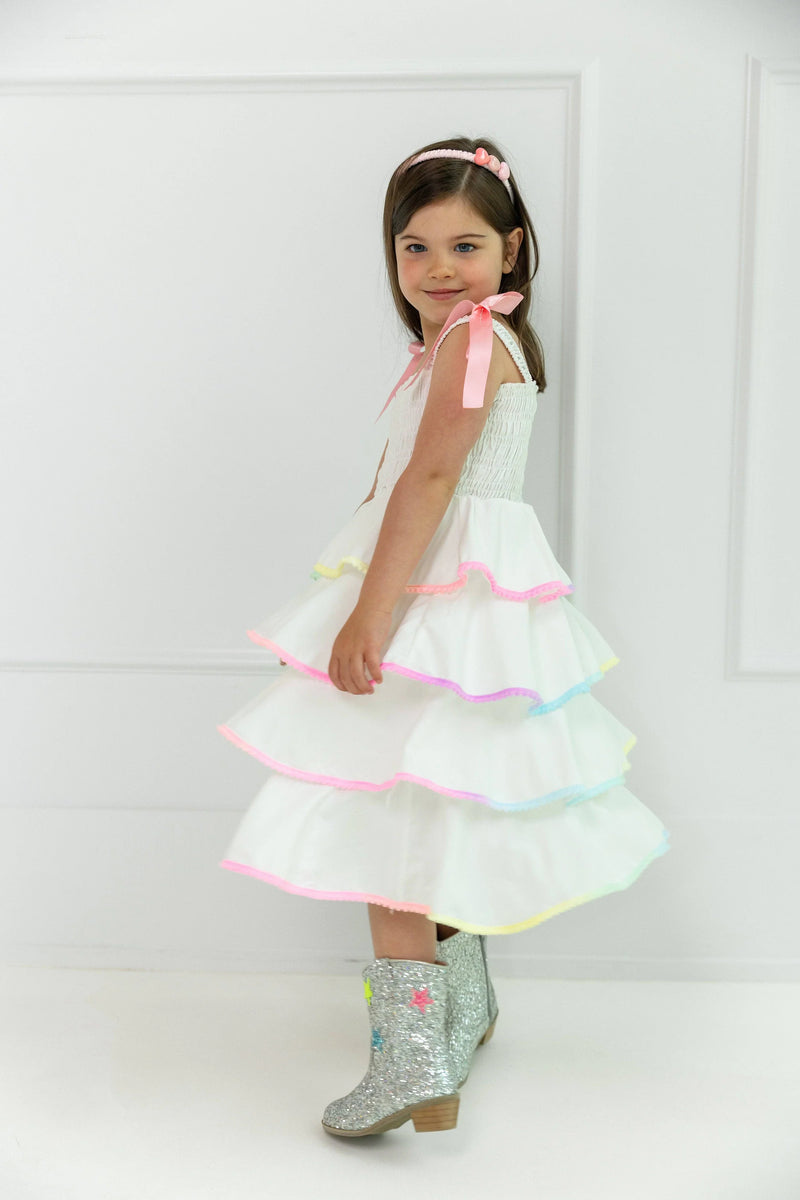 Rainbow Tiered Bow Dress