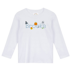 Personalized Halloween Boy's LS Tee - White