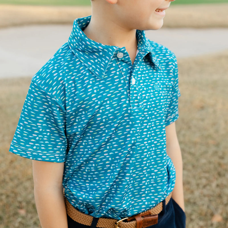 Lures on Blue Short Sleeve Performance Polo