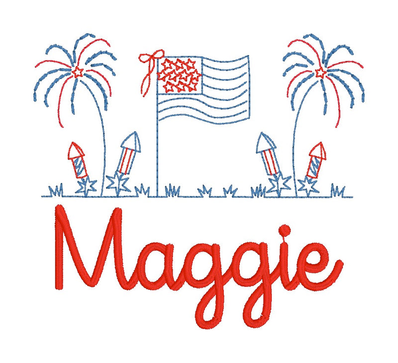 Patriotic Girl's Fireworks & Flag Design