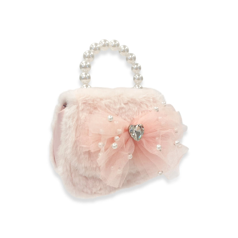 Pink Mesh Bow Furry Purse