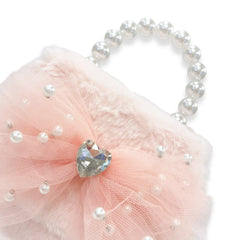 Pink Mesh Bow Furry Purse