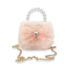 Pink Mesh Bow Furry Purse