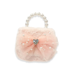 Pink Mesh Bow Furry Purse