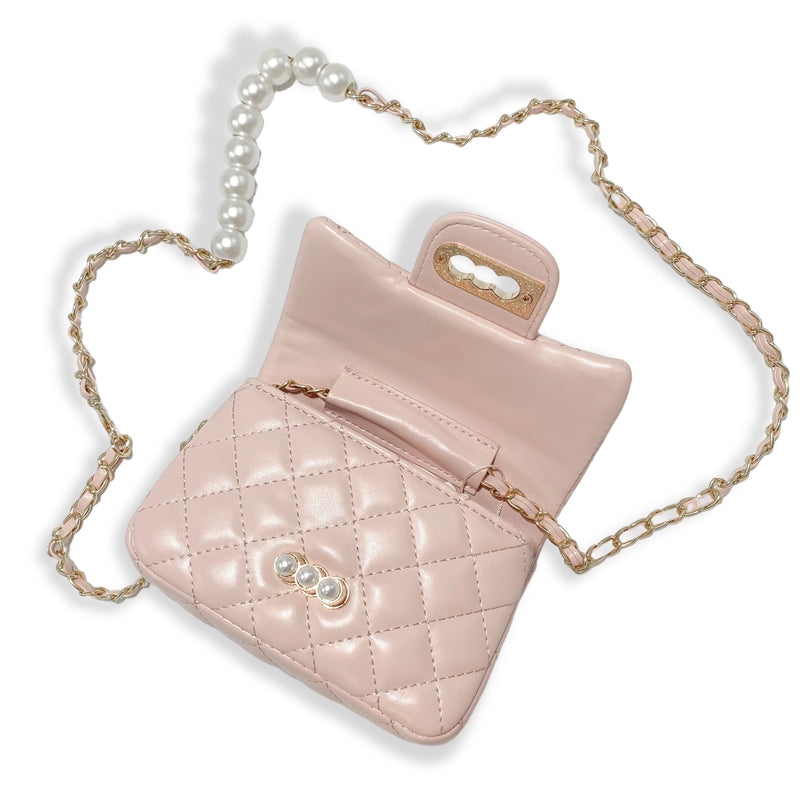 Pink Pearl Closure Quilted Purse - Big