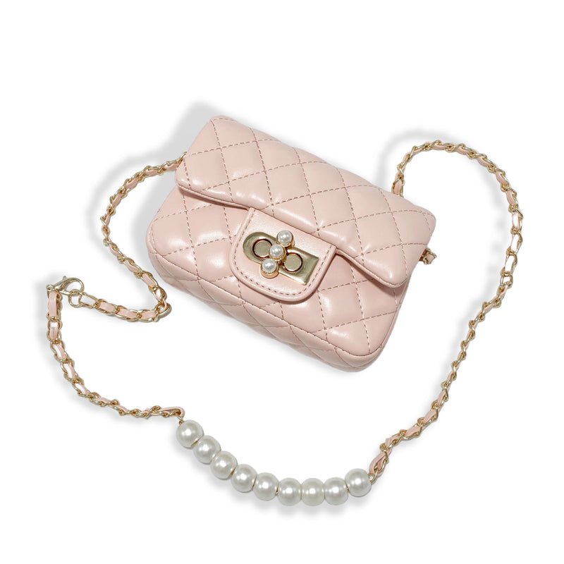 Pink Pearl Closure Quilted Purse - Small