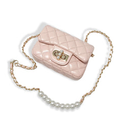 Pink Pearl Closure Quilted Purse - Big