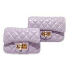 Purple Pearl Closure Quilted Purse - Big