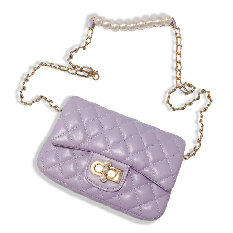 Purple Pearl Closure Quilted Purse - Small