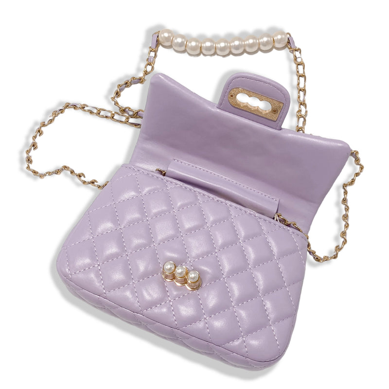 Purple Pearl Closure Quilted Purse - Small