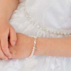 Silver Pearl Baby Baptism Bracelet