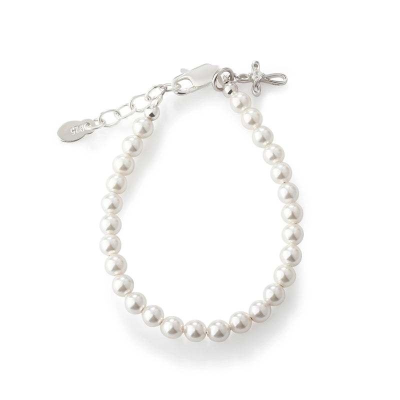 Silver Pearl Baby Baptism Bracelet