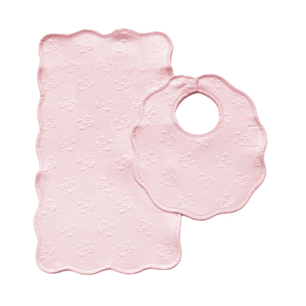 Bib & Burp Set - Pink Jacquard Bows