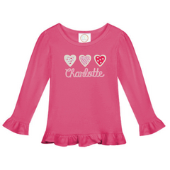 Personalized Pink Cookie Hearts Long Sleeve Ruffle Tee