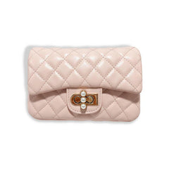 Pink Pearl Closure Quilted Purse - Big