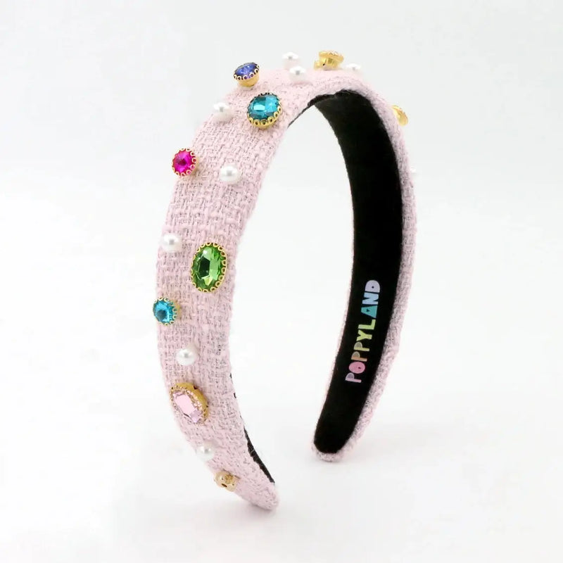 Light Pink Tweed Bejeweled Headband