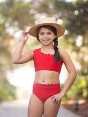 Red Scallop Two-Piece Swimsuit