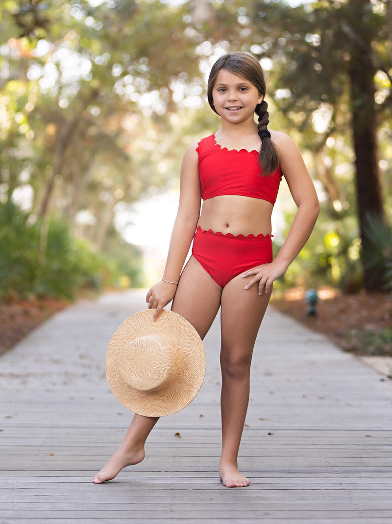 Red Scallop Two-Piece Swimsuit