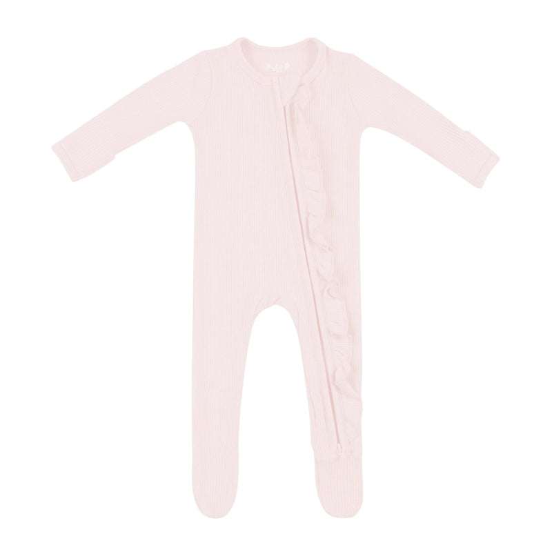 Ribbed Ruffle Zipper Footie - Blush