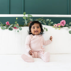 Ribbed Ruffle Zipper Footie - Blush