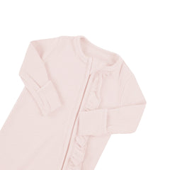 Ribbed Ruffle Zipper Footie - Blush