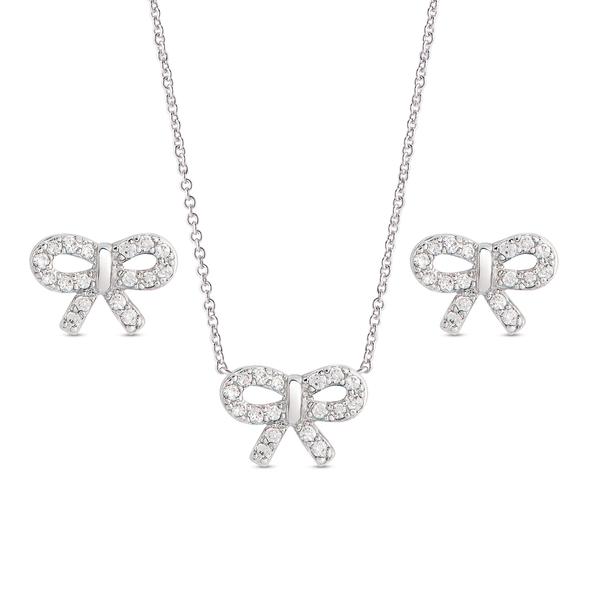 Silver Bow Necklace & Studs Set