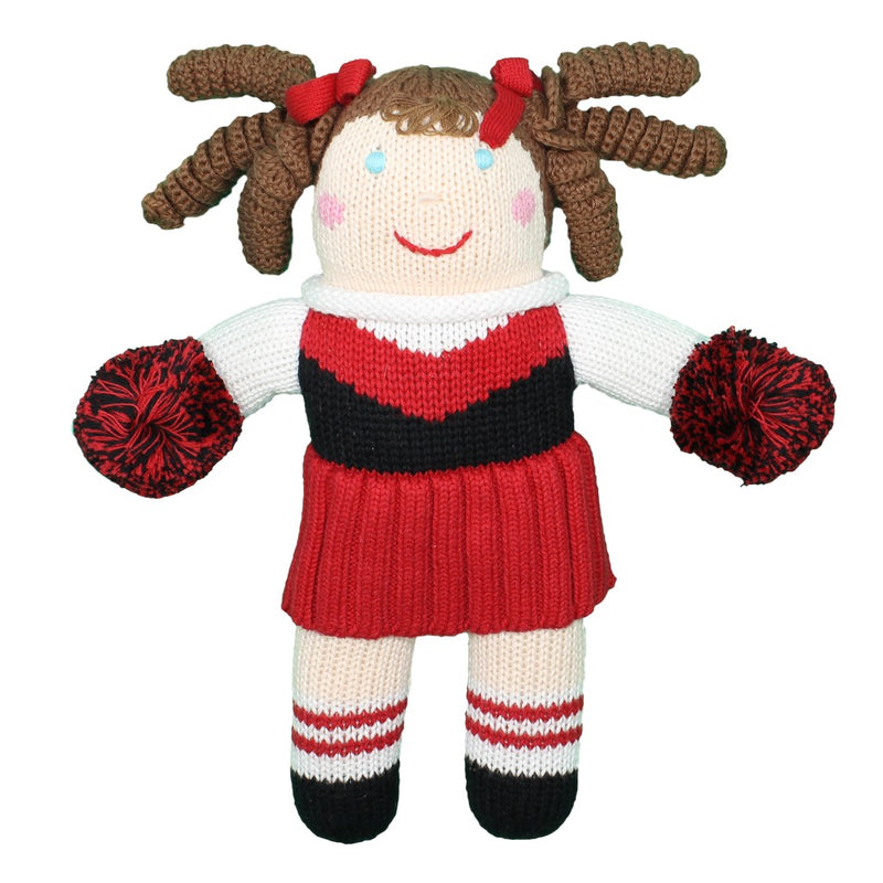 Cheerleader Knit Doll Rattle - Red/Black