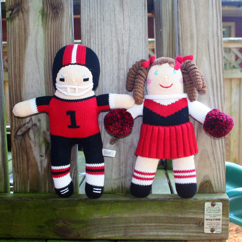 Cheerleader Knit Doll Rattle - Red/Black