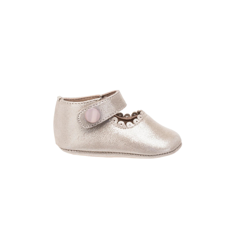 Presale Baby Mary Jane - Talc Metallic Suede